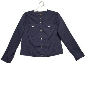 Pendleton Womens Navy Blue Collarless Jacket With Button Front & Flap Pockets XL